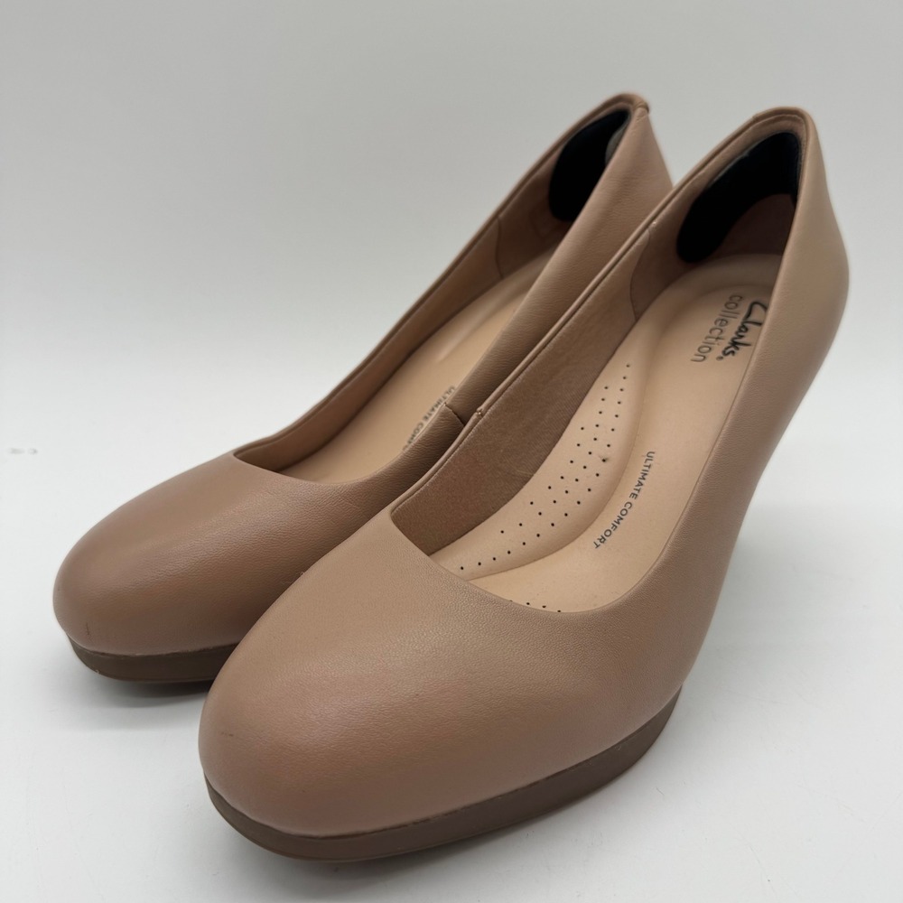 Clarks Collection Womens US 9 M Tan Leather Platform Pumps Comfort Dress Heels